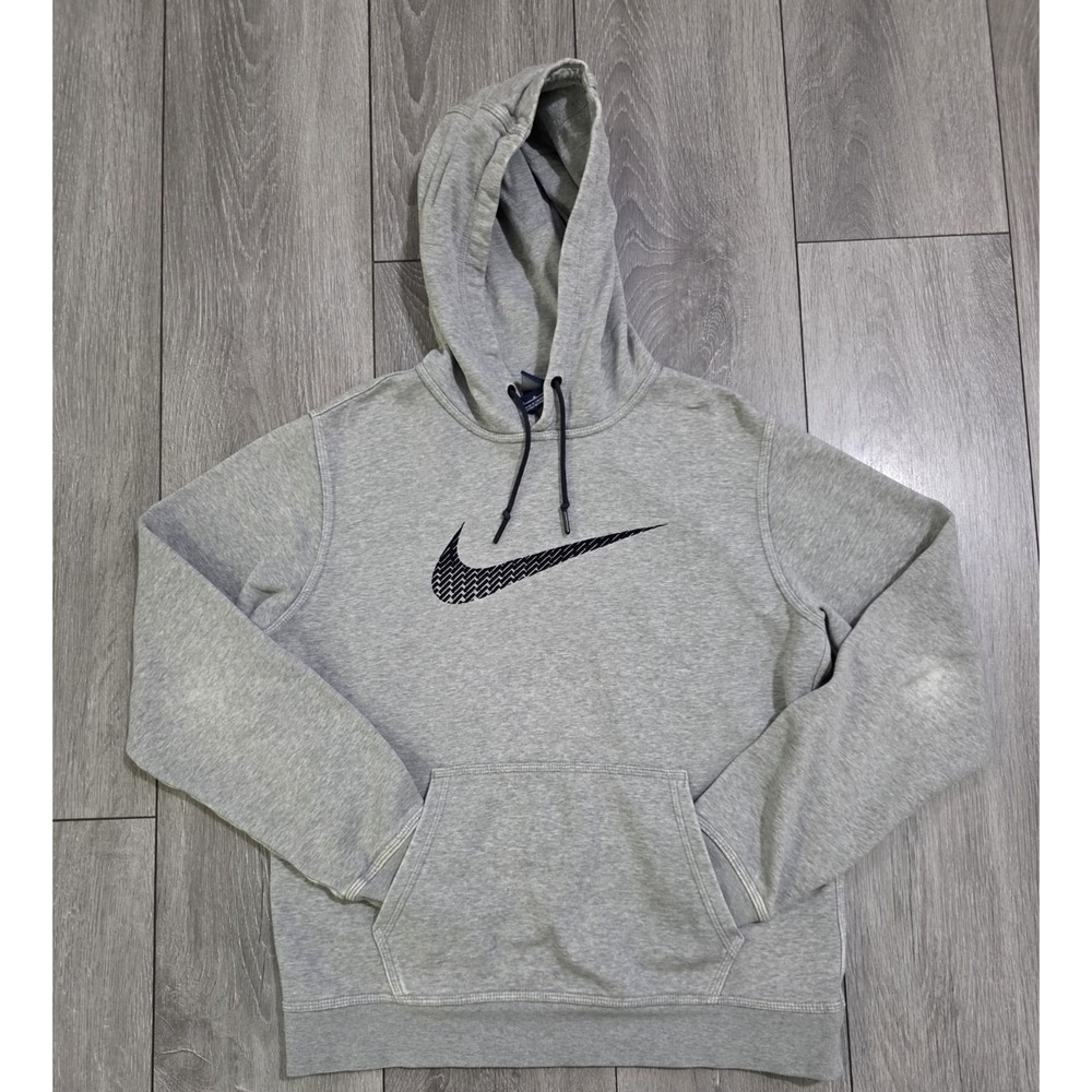Nike Hoodie Mens M Grey Swoosh Logo Graphic Pullover Sweatshirt